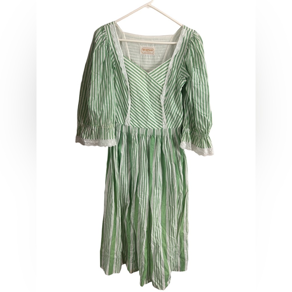 Sportalm Austria Green White Striped Prairie Midi Dress Vintage Size 40